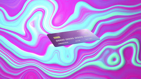 Animation-of-credit-card-over-colourful-liquid-background