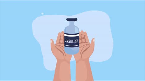 diabetes disease animation with hands lifting insuline bottle