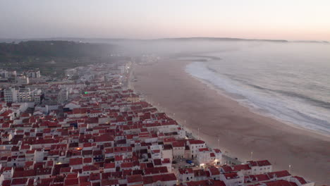 stunning townscape scenery along with beach resort in nazare, portugal