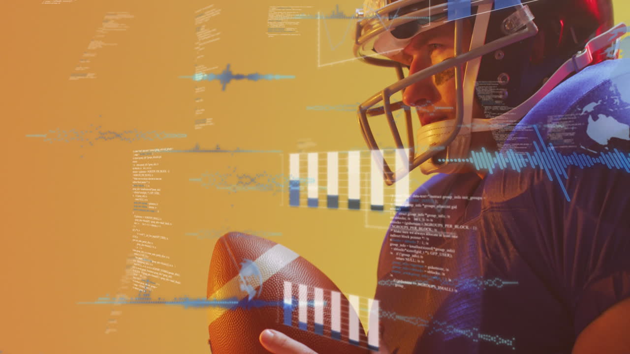 Animasjon av databehandling over en kaukasisk amerikansk fotballspiller