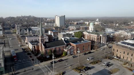 bowling green, kentucky downtown skyline with drone video moving in at an angle