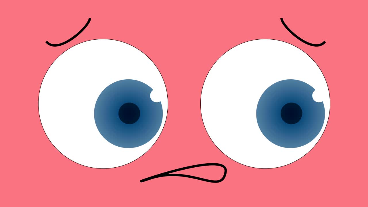 Rosto Preocupado de Desenho Animado 4K, Olhos Azuis Grandes | Em Loop
