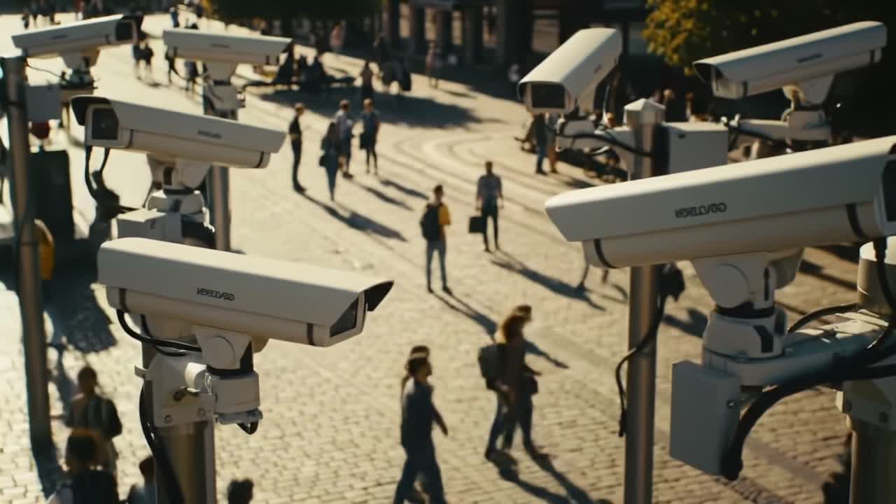 Surveillance Technology Monitoring Public Spaces: High-Definition Security Cameras Overseeing Urban Foot Traffic for Enhanced Safety and Analysis