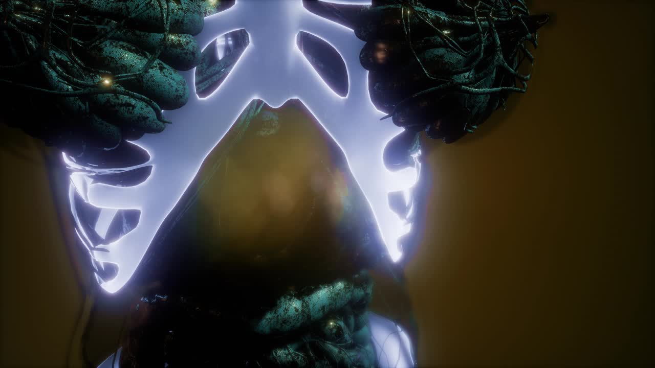 человеческое тело с видимыми скелетными костями