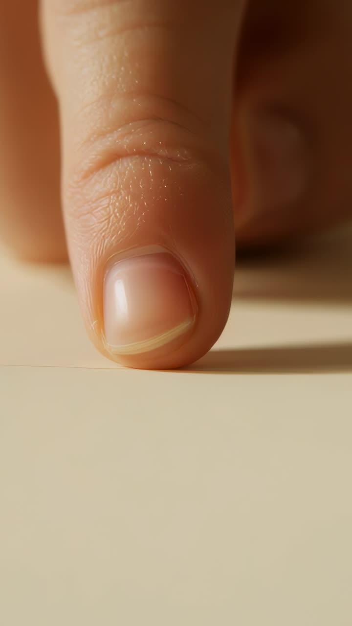 Adult fingertip tracing faint horizontal line on beige paper at tabletop studio, casting shadow