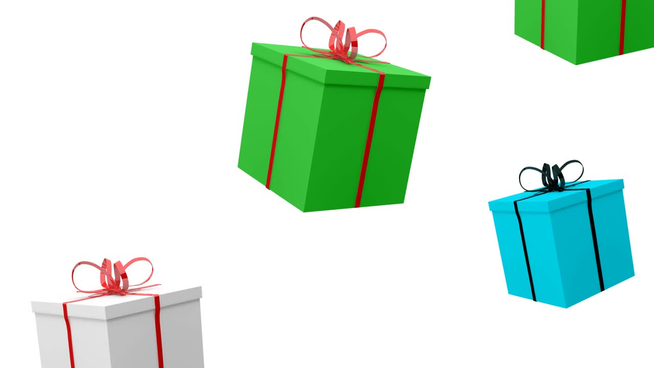 animación de regalos de navidad que caen sobre un fondo blanco