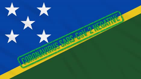 solomon islands swaying flag with green stamp of freedom from coronavirus, loop