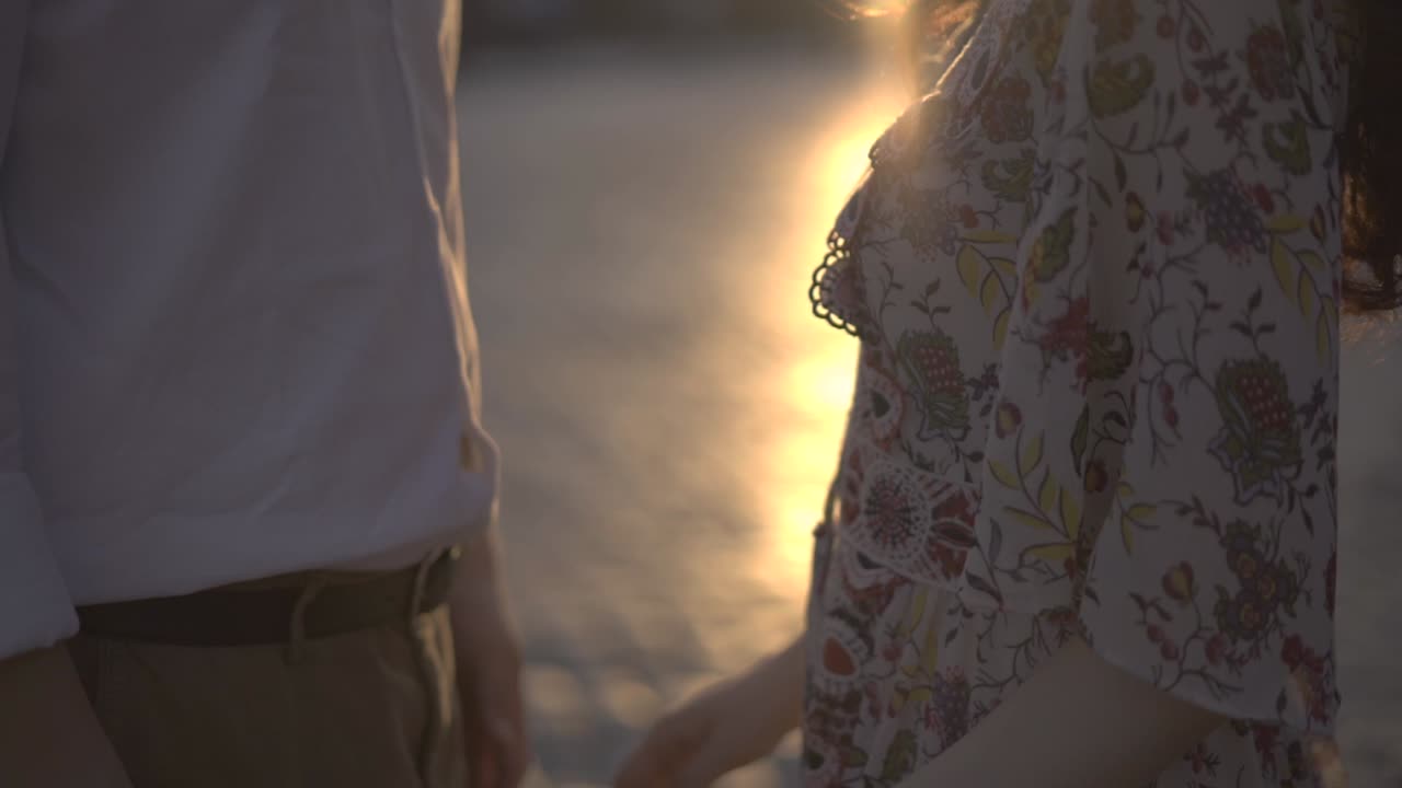 Romantic Couple Holding Hands at Sunset