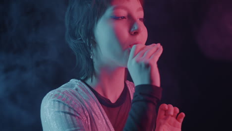 neon smoke portrait of a woman