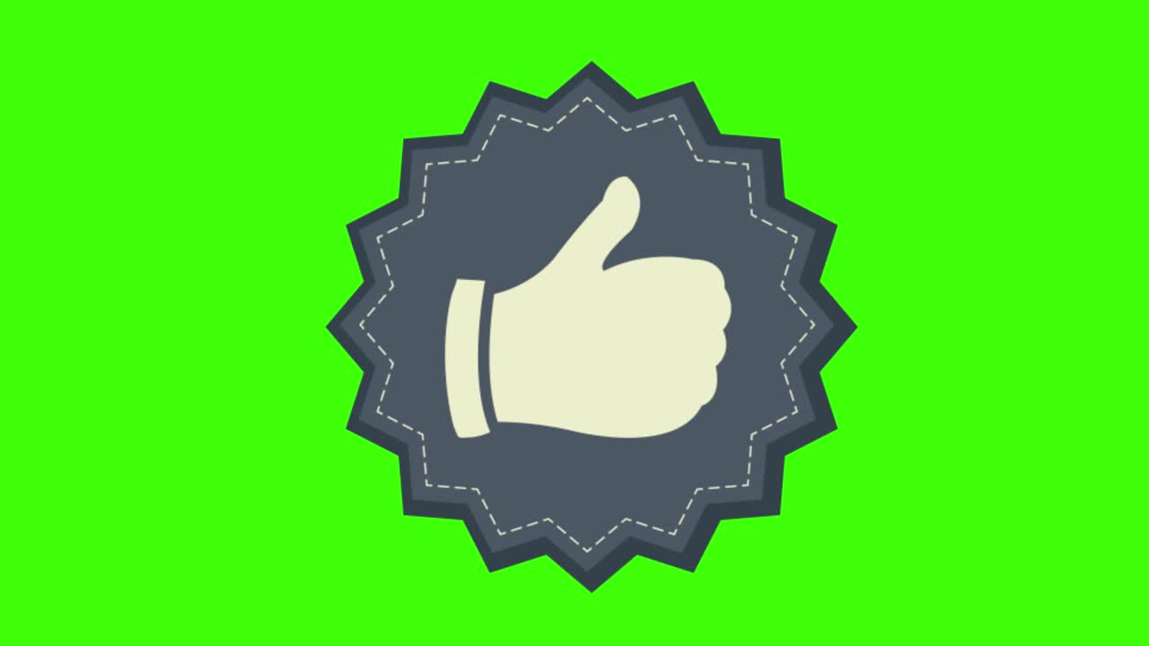Sticker icon of a like button sign on a green screen in 4K