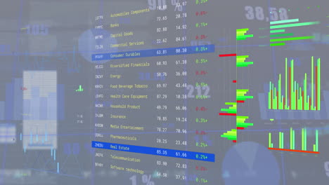 Animation-of-statistical-and-stock-market-data-processing-against-grey-gradient-background