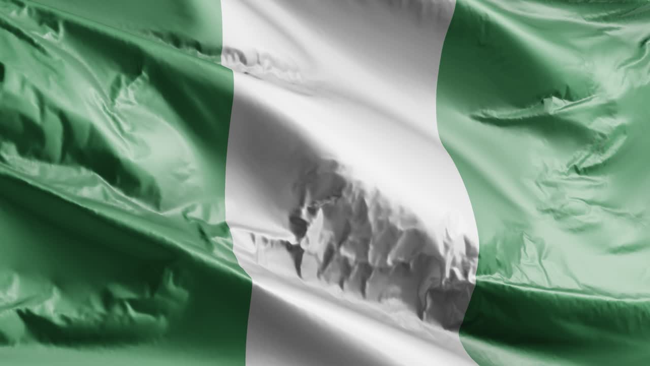 la bandera de nigeria ondeando en el bucle del viento. la bandera nigeriana balanceándose en la brisa. fondo de relleno completo. bucle de 10 segundos.