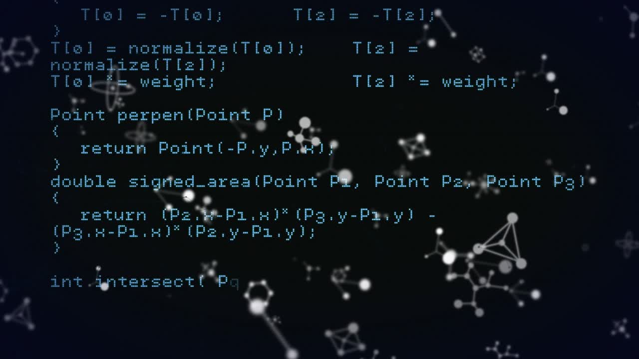 Animation of computer and scientific data processing on black background