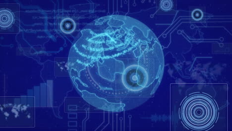 animation of globe and data processing on interface