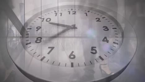 animation of ticking clock against time-lapse of low section of businesspeople walking at office