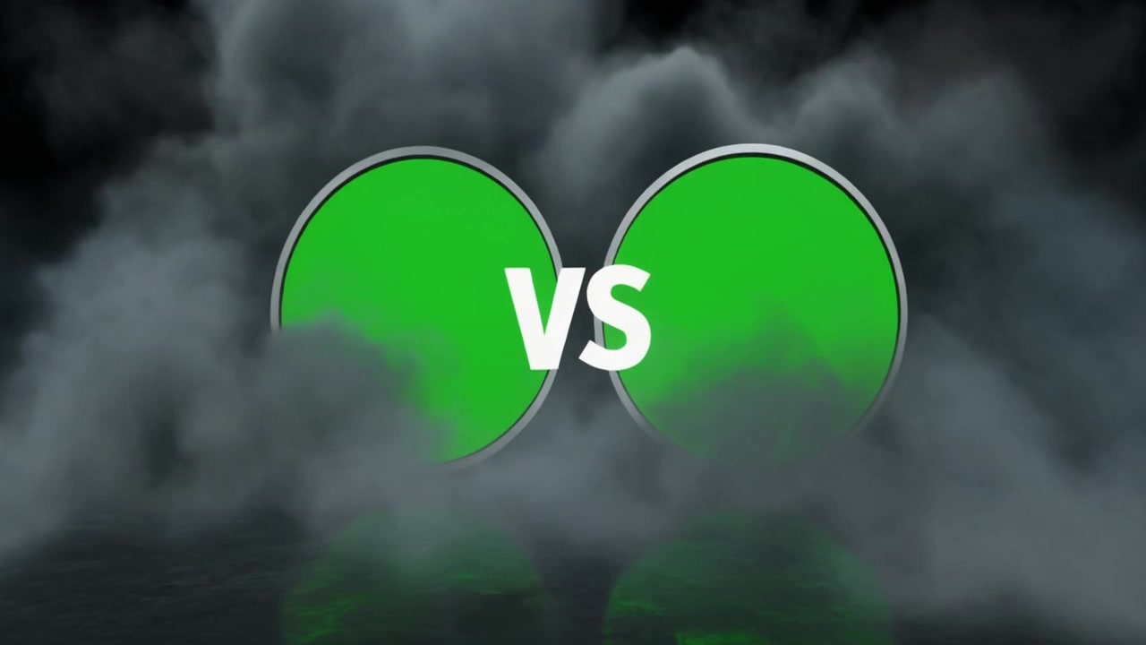 Schermata Versus con Cerchi Verdi e Sfondo di Fumo