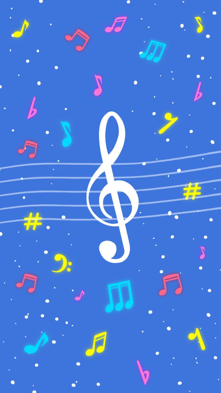 트레블 클리프와 음악 노트가 있는 파란색 배경의 애니메이션