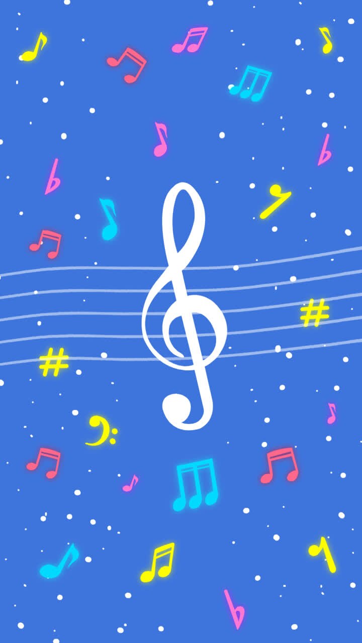 An animation of a Blue background with treble clef and musical notes