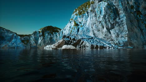 rocky cliff at cold sea water