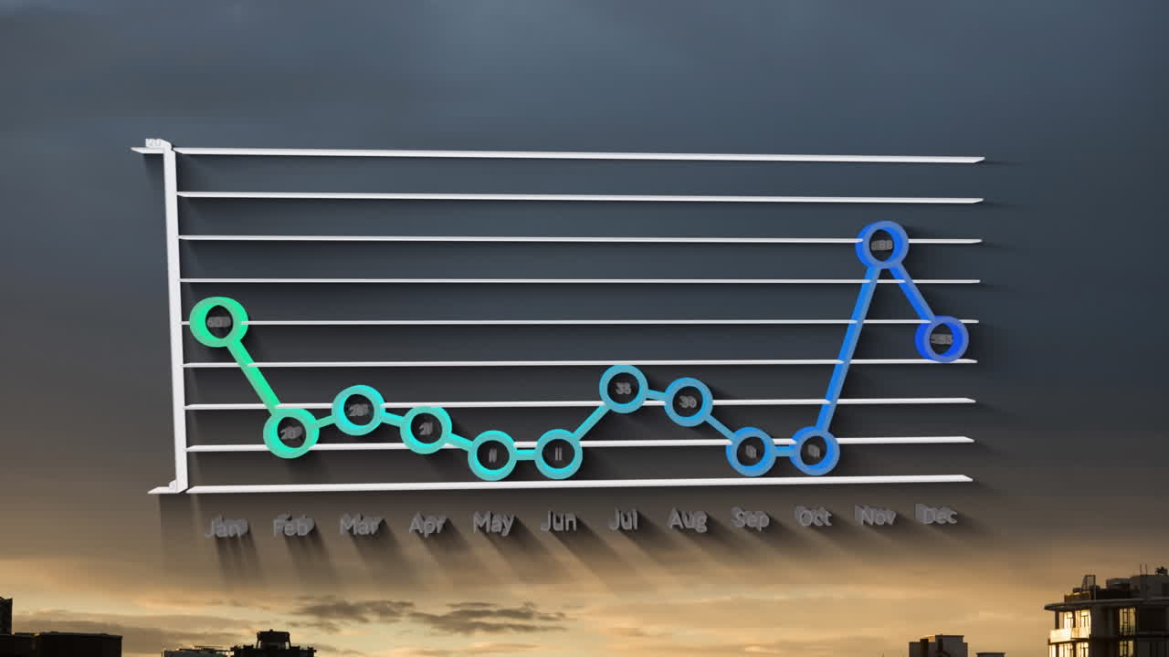 도시 풍경 위의 데이터 처리 애니메이션