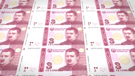 billetes de tres somonis de tayikistán, dinero en efectivo, bucle