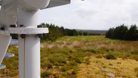 shot of nuts and bolts beside a wind turbine with moor and peatland