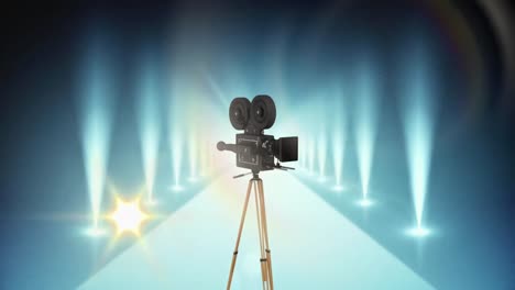 Animation-of-light-moving-over-camera-and-red-carpet