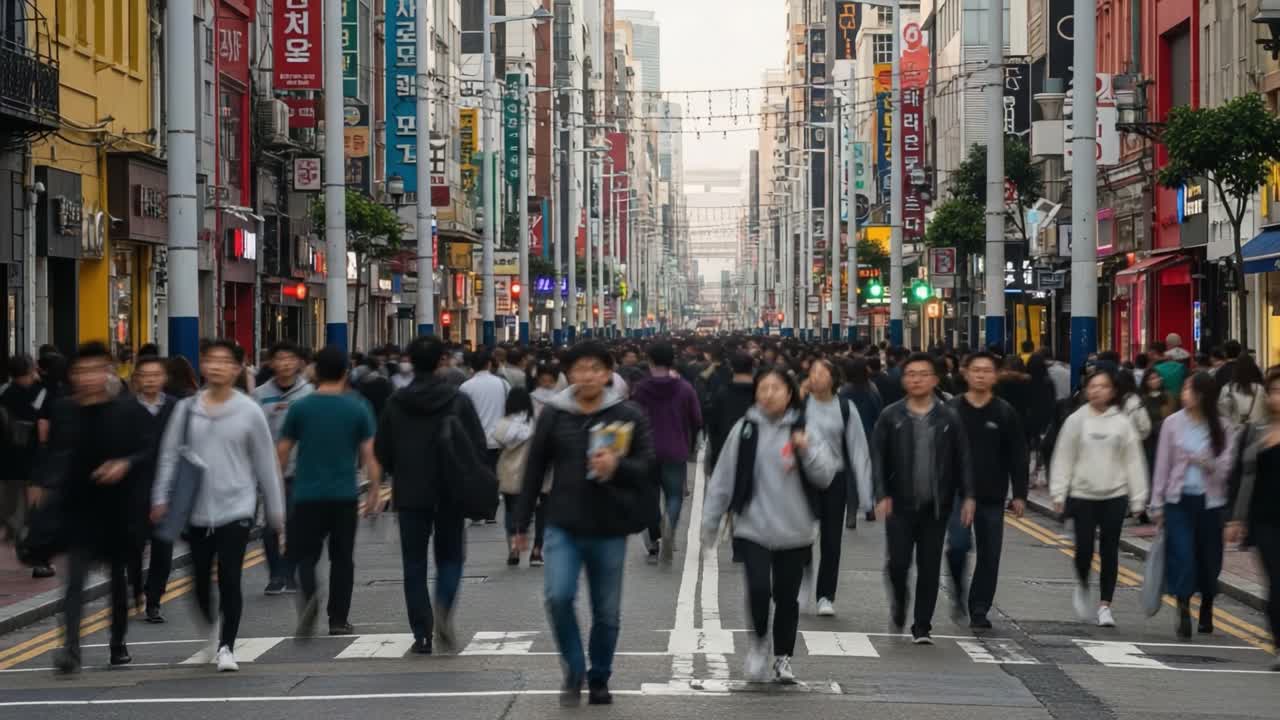 Bustling city street with a large crowd of pedestrians | Premium Stock ...