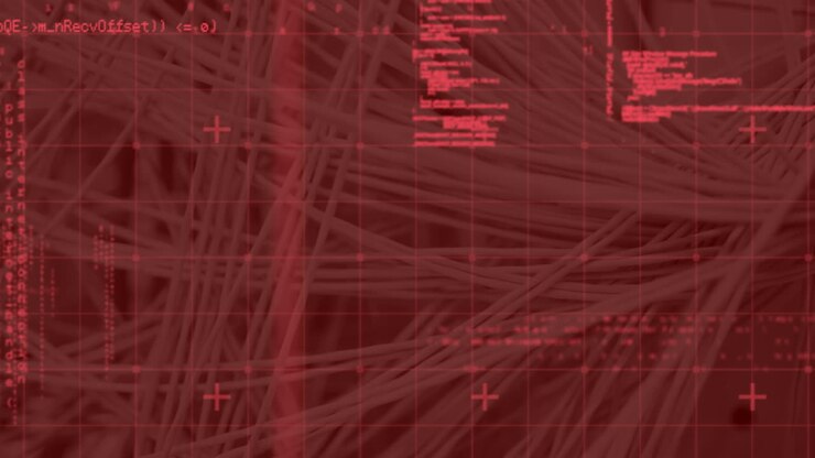 Animation of data processing against close up of computer server with internet cables and wires