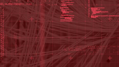 animation of data processing against close up of computer server with internet cables and wires