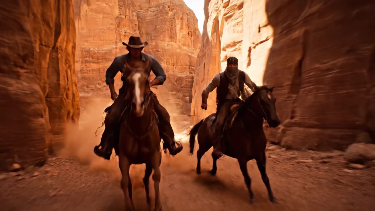 Two Men Riding Horses in a Canyon