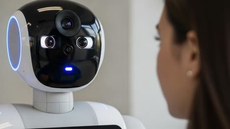 a conversational encounter between a human and an advanced humanoid robot highlighting emotional interaction and technological innovation in artificial intelligence