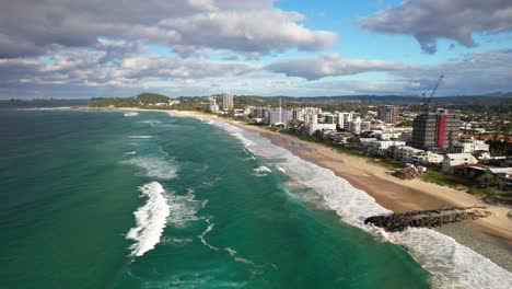 coastal buildings of palm beach suburb in the city of gold coast, queensland, australia. aerial drone shot
