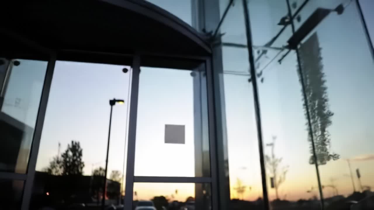 A Sunset Reflection on Modern Glass Architecture: A Serene Evening at a Contemporary Building with Elegant Design and Beautiful Surroundings