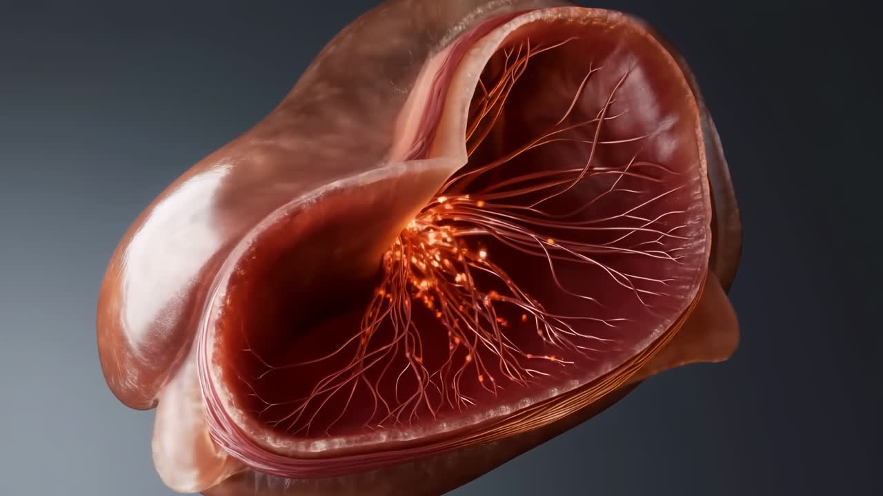 Sezione trasversale della placenta che mostra vasi dei villi ramificati e l'albero corionico. Rendering medico 3D ad alto dettaglio.