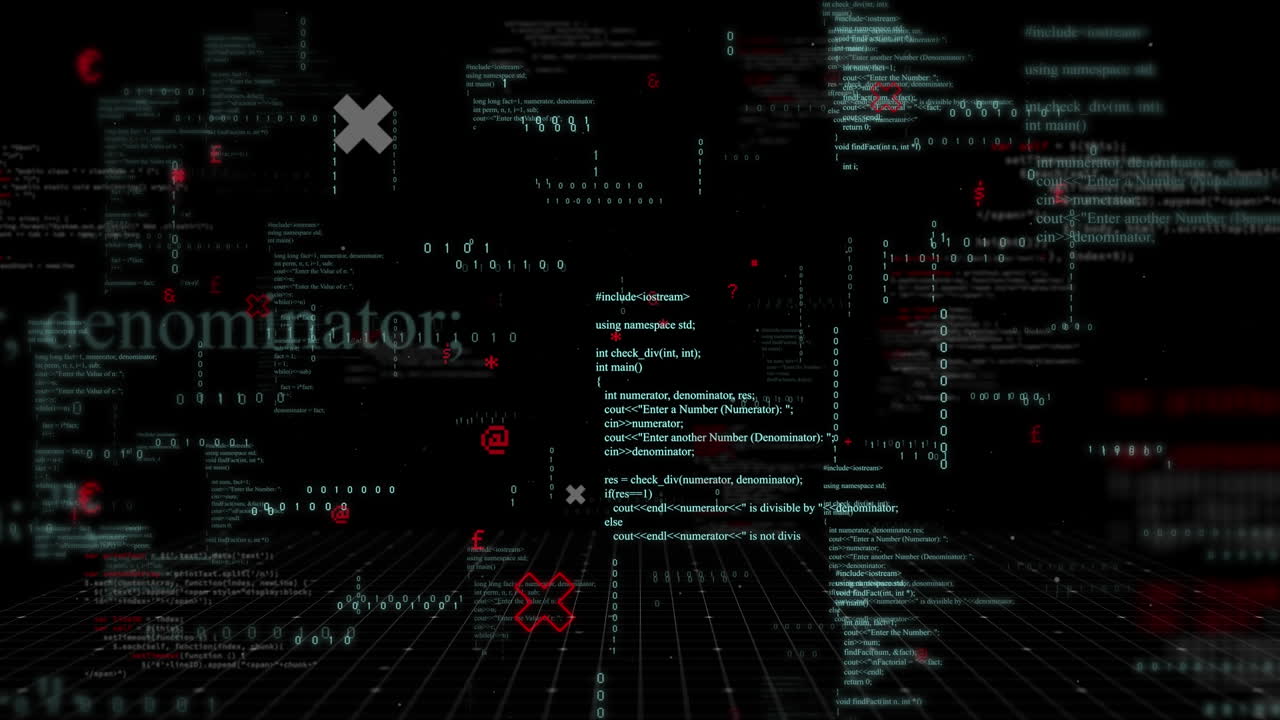Animation of data processing on black background