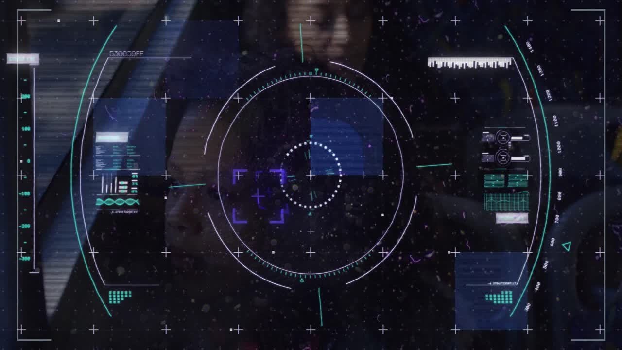 Animation of scope scanning and data processing over diverse people in bus