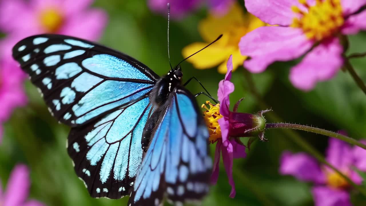 Video of a vibrant butterfly on a flower, showcasing nature's beauty with vivid colors and close-up