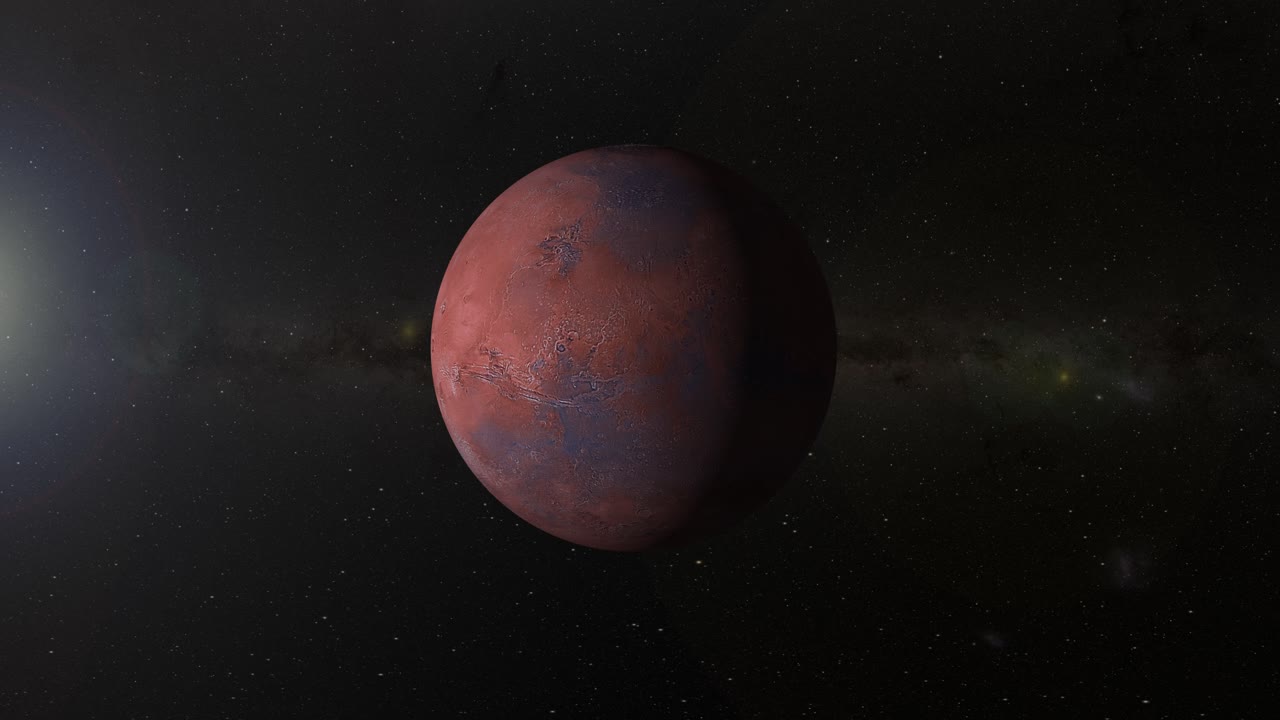 Animation showing Mars rotating against starry background