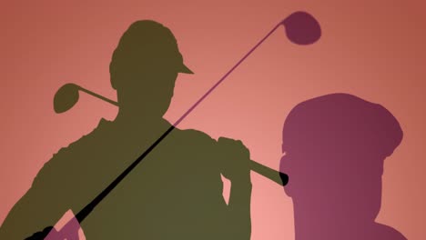 Animation-of-golf-player-silhouettes-over-pink-background