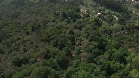 Aerial-top-view-of-Penha-cable-car,-Guimarães,-Portugal