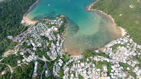 Hong-Kong-Sheung-Sze-Wan-Beach-and-Tai-Hang-Hau-Village,-Aerial-view