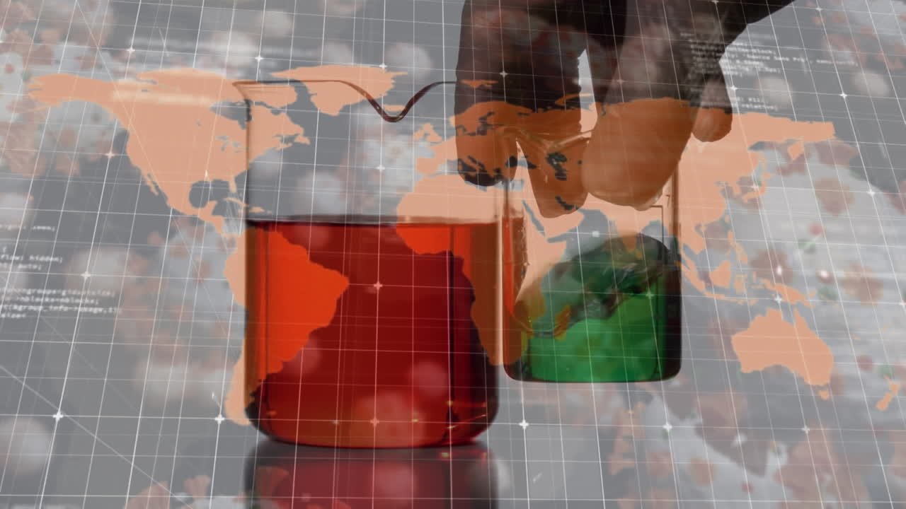 animación del mapa del mundo sobre vasos medidores