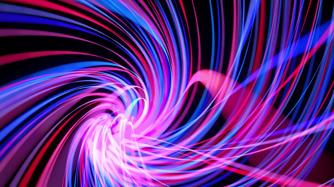 Light flow bg in 4k. Abstract looped background with light trails, stream of red blue neon lines in space move to form looped spiral shapes. Modern trendy motion design background. Light effect,