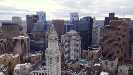 downtown boston, massachusetts city skyline - scenic aerial view on an overcast day