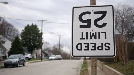 Speed Limit 25 Sign Upside Down in Suburbs