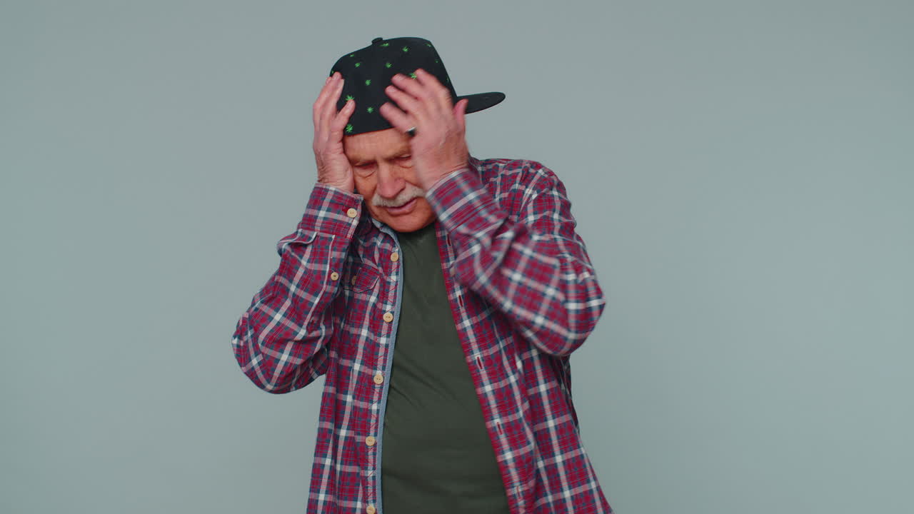 Senior man waiting for good luck, loses becoming surprised sudden lottery results, bad fortune loss