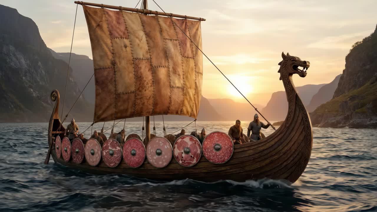 Viking Longship at Sunset | Premium Stock Video Footage