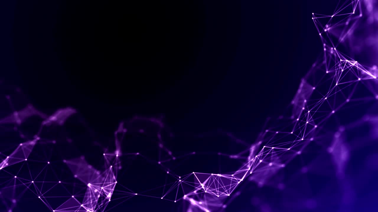 abstract blue and violet geometrical plexus flowing particles movement on black background with lines