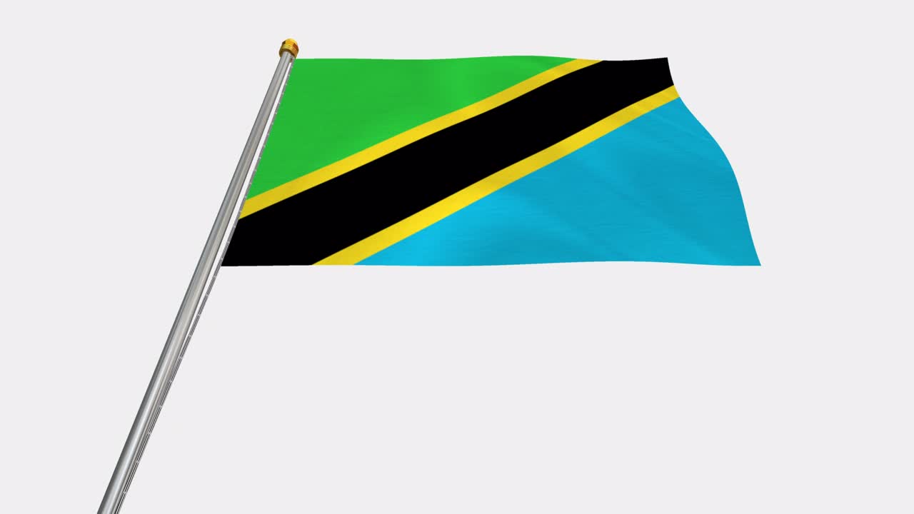 탄자니아 국기가 바람에 날아다니는 루프 비디오, 4k의 느린 동작 비디오, 알파 채널